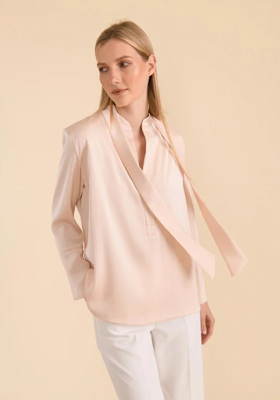 Caroline Kilkenny Abbey Sash Neckline Satin Blouse, Vanilla