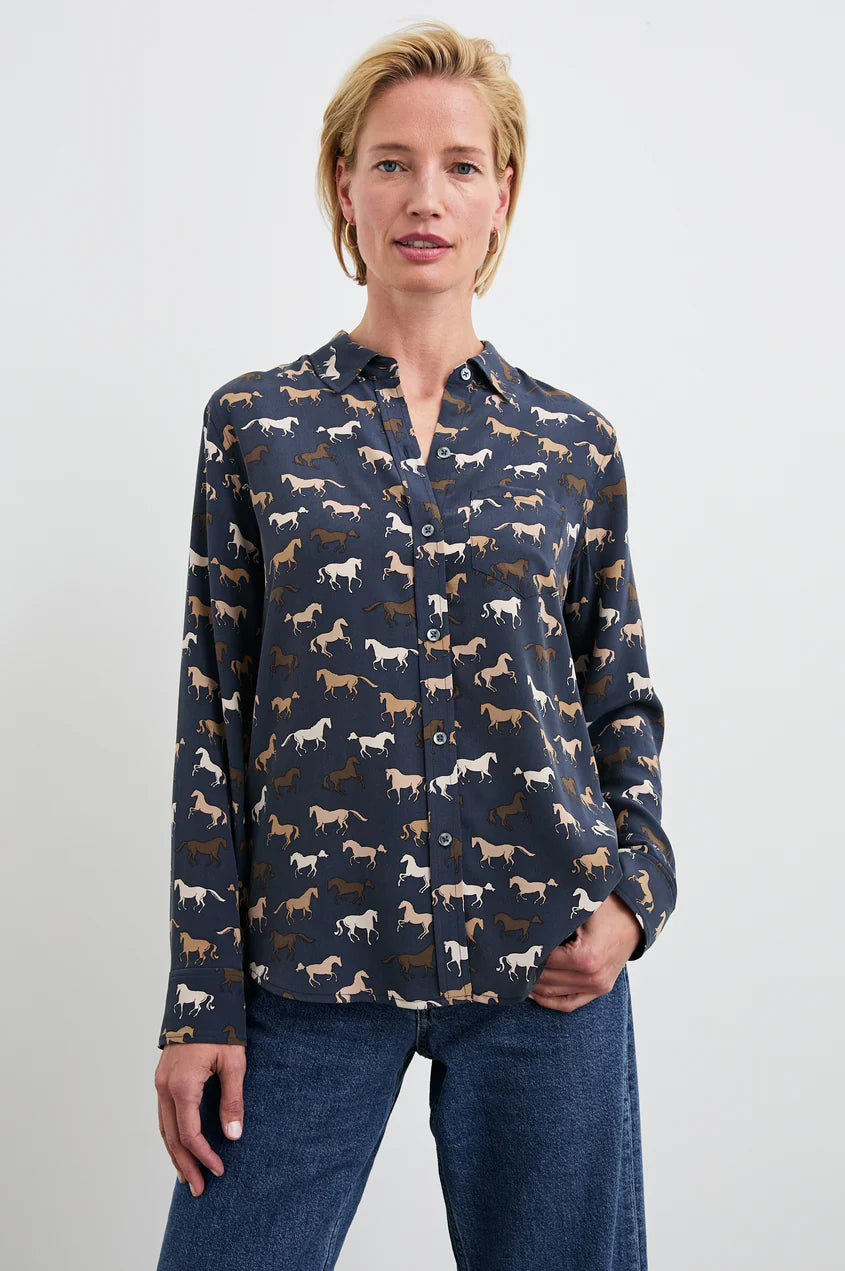 Kate Silk Button Down Shirt - Horses