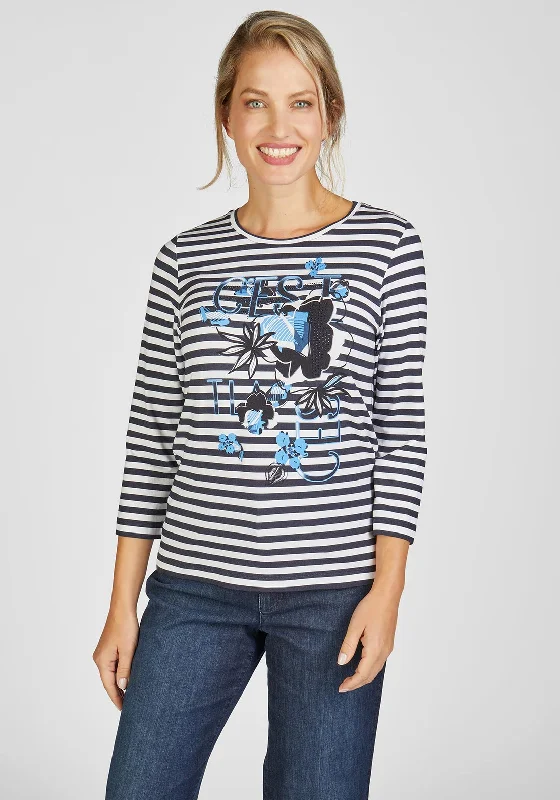 Rabe Striped Cest Print Jersey Top, Navy