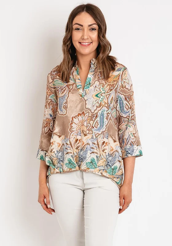 D.E.C.K By Decollage Floral Print Tunic Top, Camel