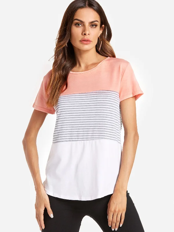 Custom Round Neck Stripe Short Sleeve Tee