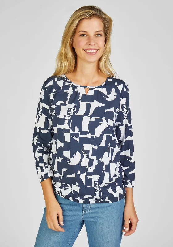 Rabe Cutout Neckline Print Top, Navy