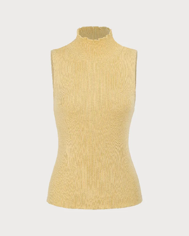 Women's Yellow Mock Neck Ribbed Knit Tank