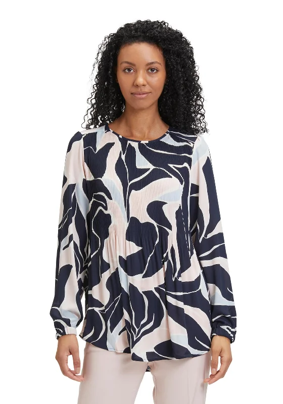 Betty Barclay Plisse Print Blouse, Dark Blue Rose