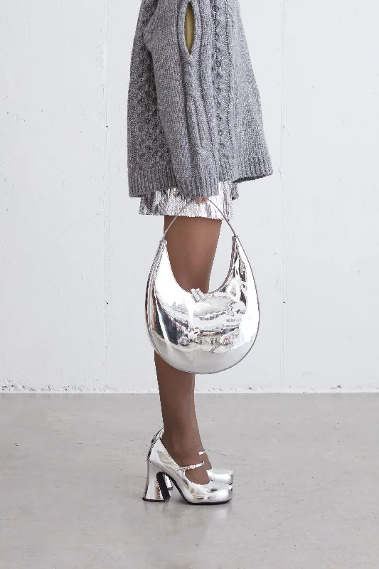 Limited Quantity STRUCTURED CURVED SHOULDER BAG IN SILVER