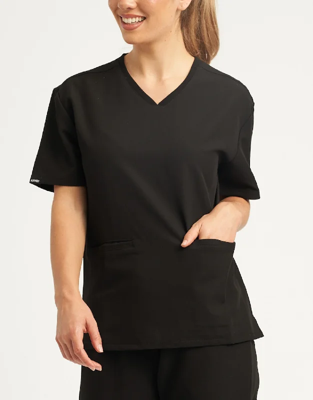 Essential V Neck Scrub Top - Black