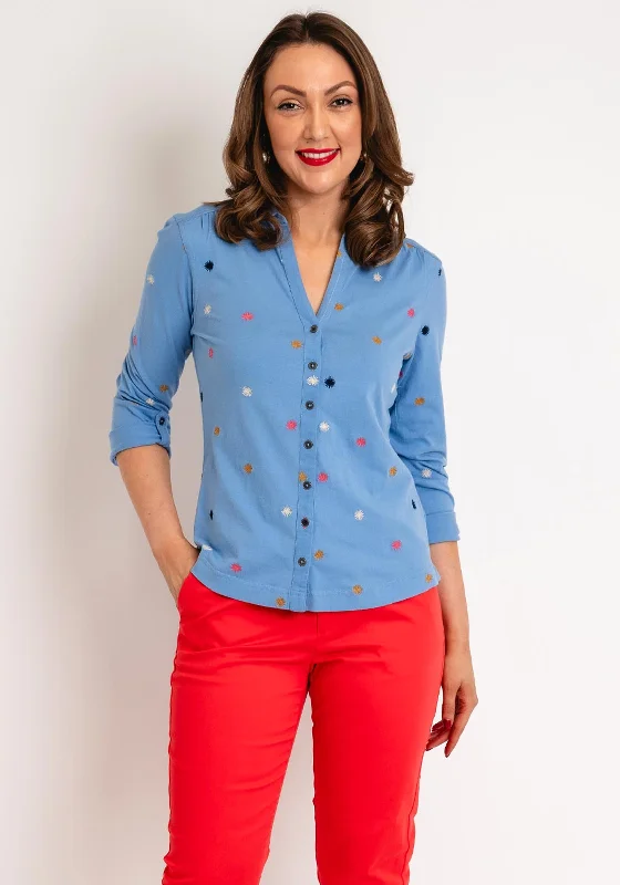 White Stuff Annie Embroidered Jersey Shirt, Blue