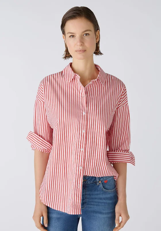 Oui Cotton Blend Striped Shirt, Red & White