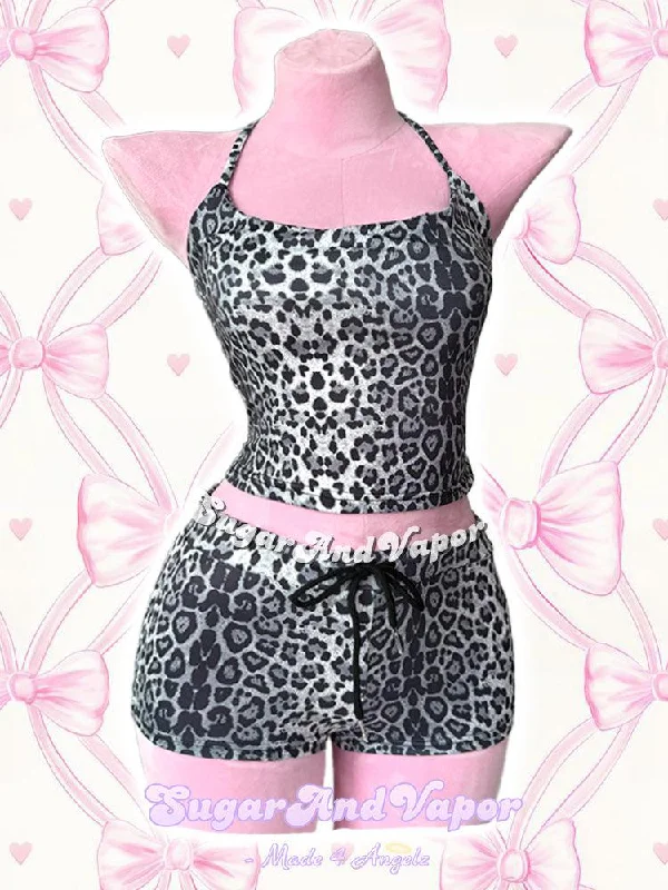 Abby Snow Leopard Crop Top + Booty Shorts Set