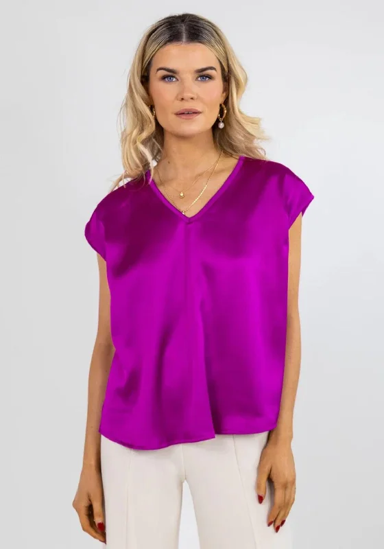 Kate & Pippa Alexa V- Neck Satin Feel Blouse, Magenta