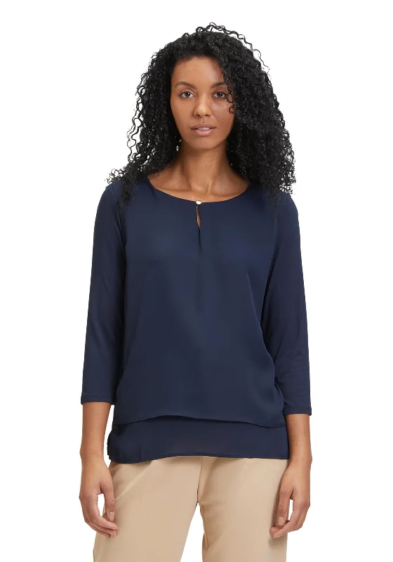 Betty Barclay Keyhole Cutout Neckline Chiffon Blouse, Dark Sky