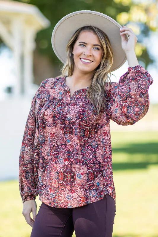 Red and Rust Multicolor Paisley Print Top