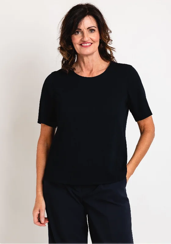 Gerry Weber Round Neck Plisse Top, Navy