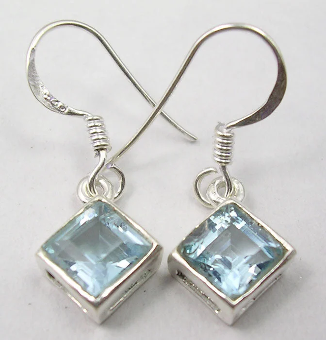 Solid Silver Blue Topaz Diamond Shaped Drop Earrings