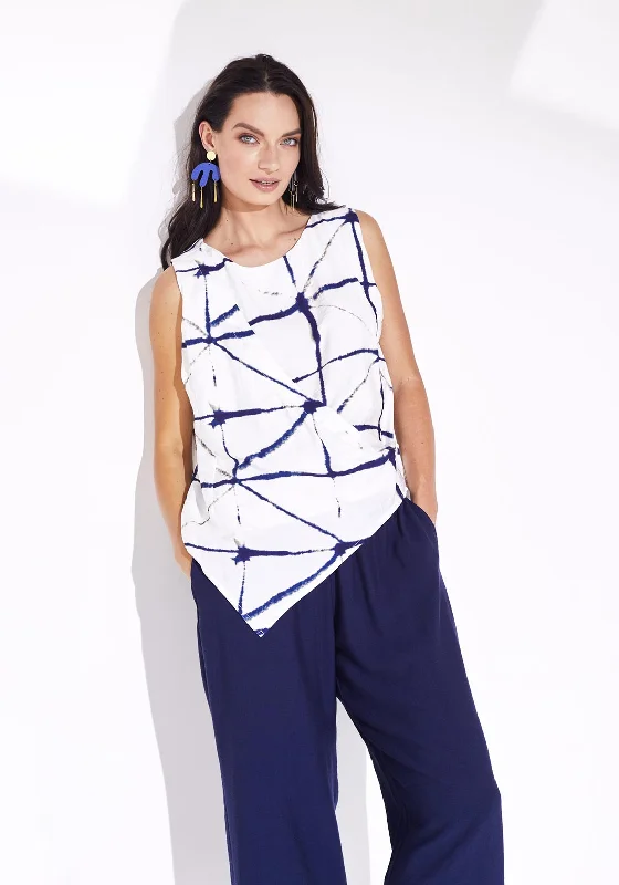 Naya Mock Wrap Print Top, White & Navy