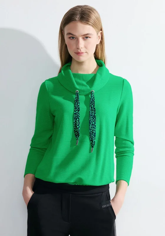 Cecil Drawstring Neckline Ribbed Top, Celery Green