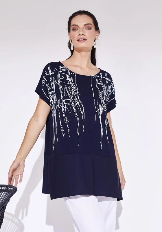 Naya Abstract Print Panel Top, Navy & White