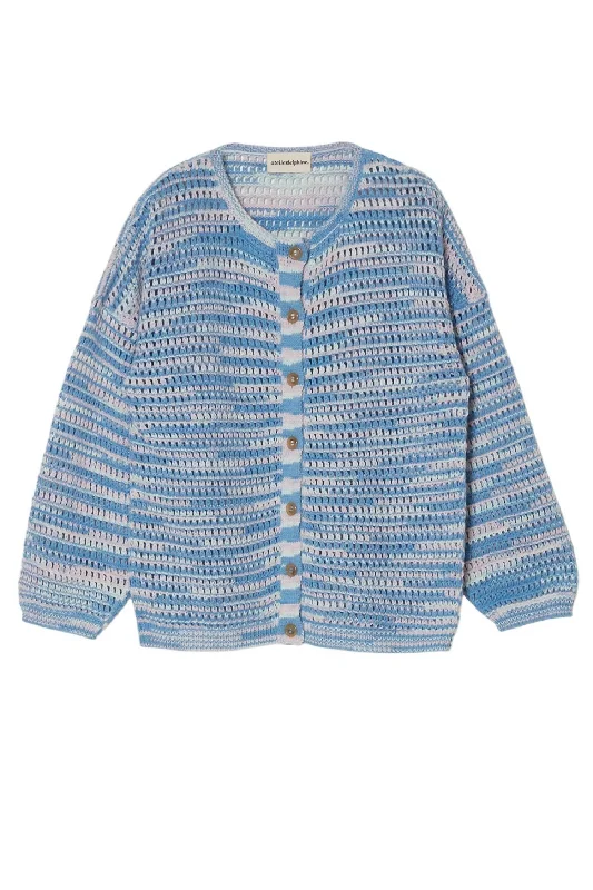 Extra Discounts Women's Crochet Bomber Cardigan In Melange Blue