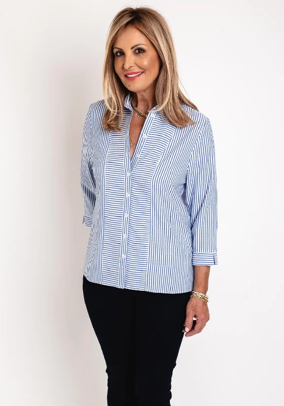 Erfo Asymmetrically Striped Blouse,Blue