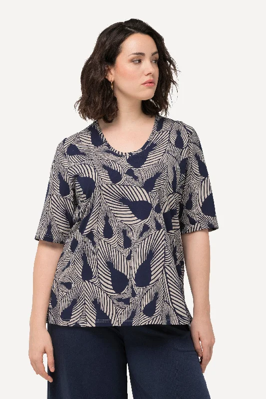 Ulla Popken Leaf T-shirt in Navy