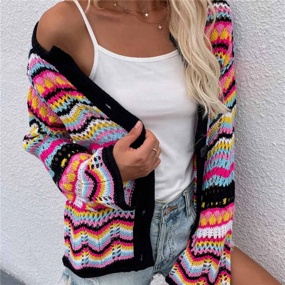 Colourful Striped Knitted Cardigan