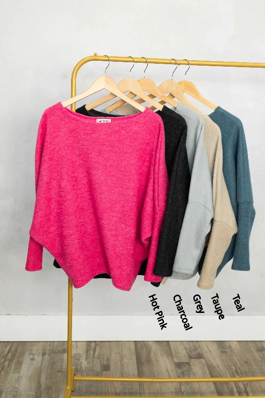 Soft Brushed Long Sleeve Dolman Knit Top