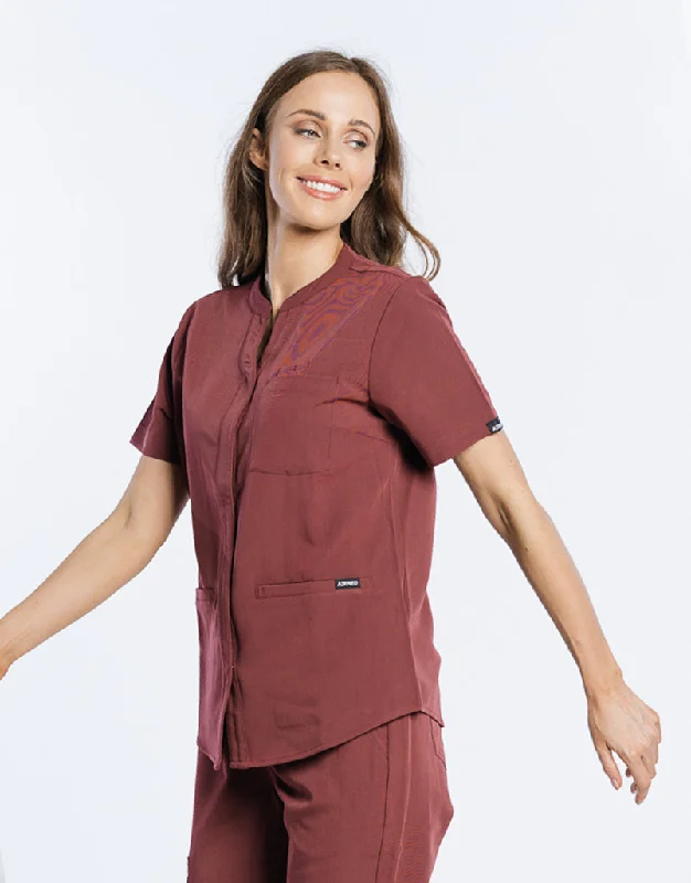 Full Button Scrub Top - Bordeaux