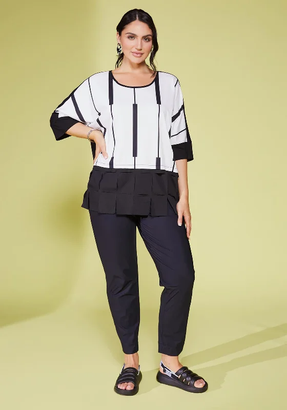 Ora Contrast Hemline Print Top, Black & Off-White