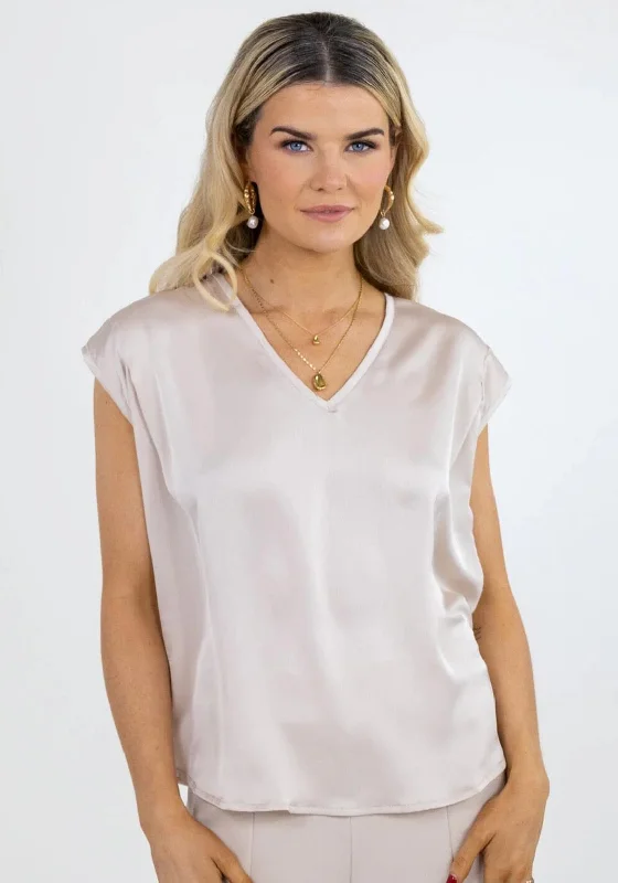 Kate & Pippa Alexa V- Neck Satin Feel Blouse, Beige