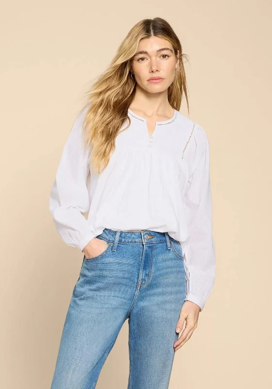 White Stuff Esme Embroidered Flowy Top, Brilliant White