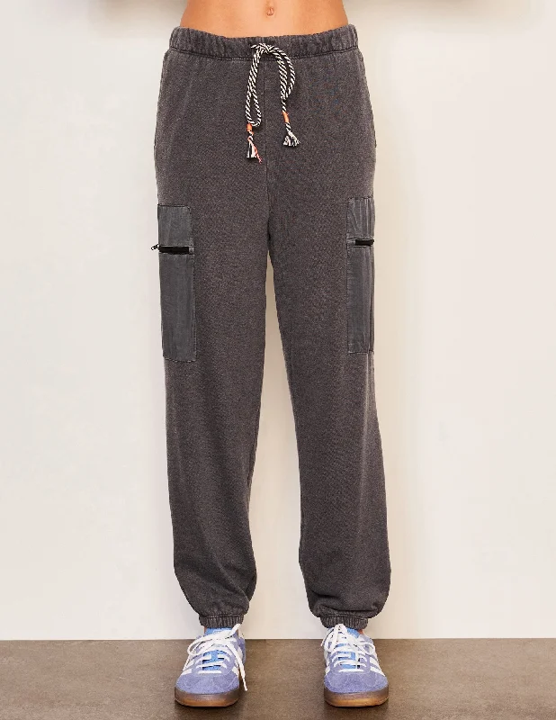 Sundry Mixed Media Cargo Pant in Washed Black