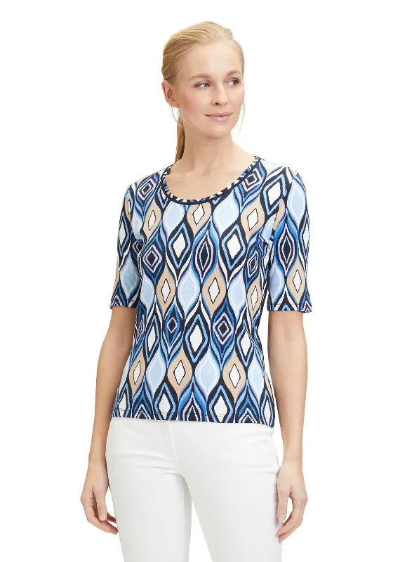 Betty Barclay Round Neck Ogee Print T-Shirt, Light Blue