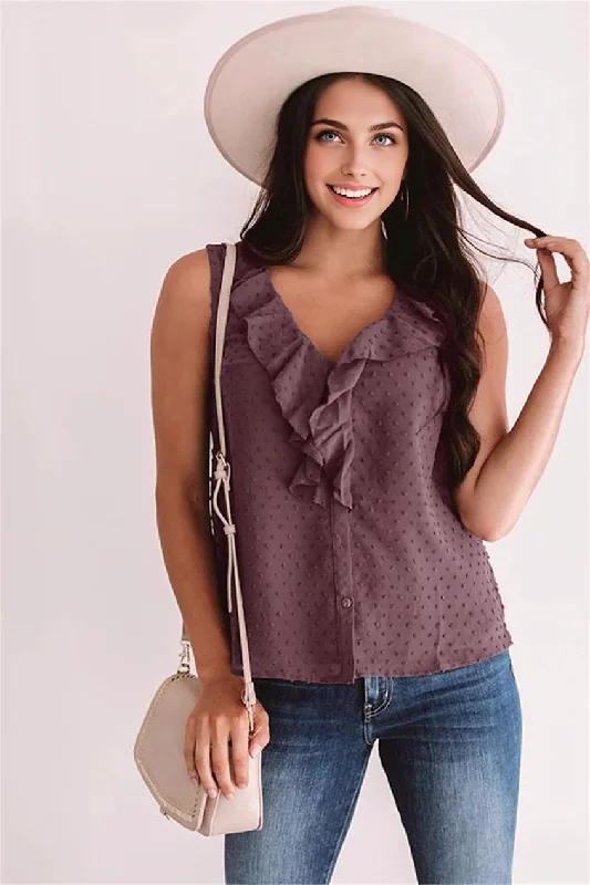 Julia Fashion - Raffled-neck Cute Summer Shirts