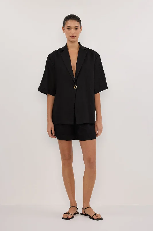 NALA BLACK LINEN RESORT SHIRT