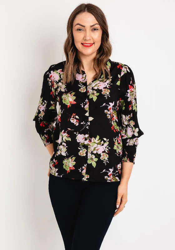 KAFFE Pollie Lightweight Floral Blouse, Black