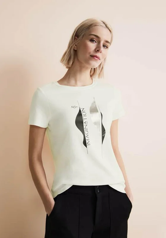 Street One Metallic Print T-Shirt, Off-White