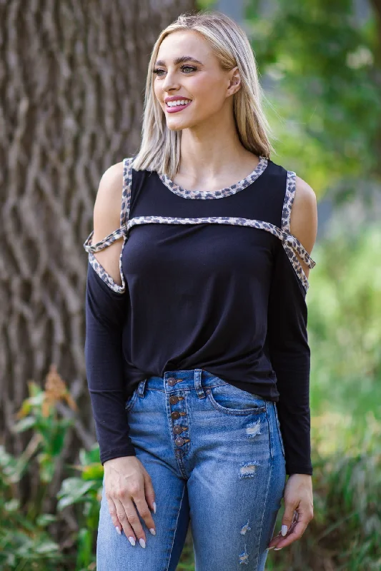 Black and Tan Animal Print Trim Top