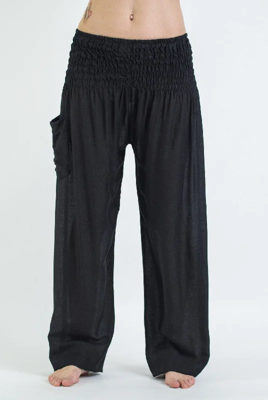 Unisex Solid Color Harem Pants in Black