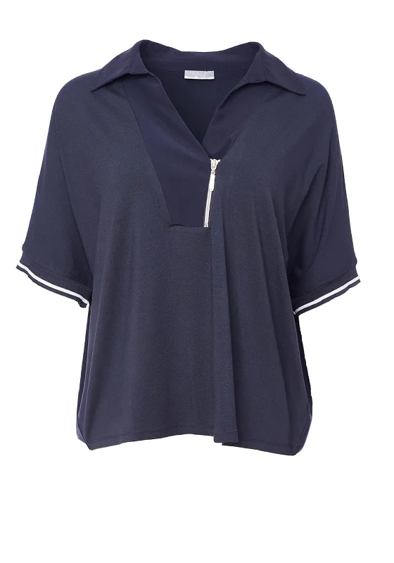 Naya Jersey Zip Detail Top, Navy