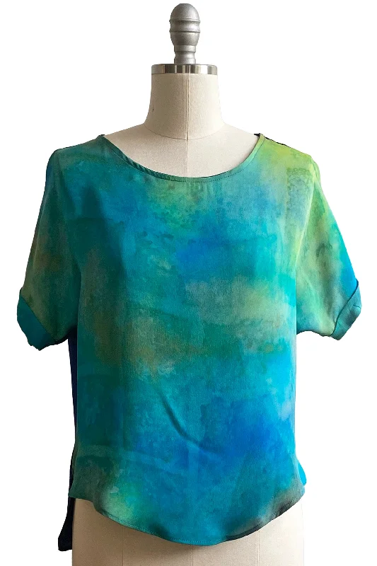 Jen Crop Top Silk Georgette w/ Painted Dye - Green & Blue - Small