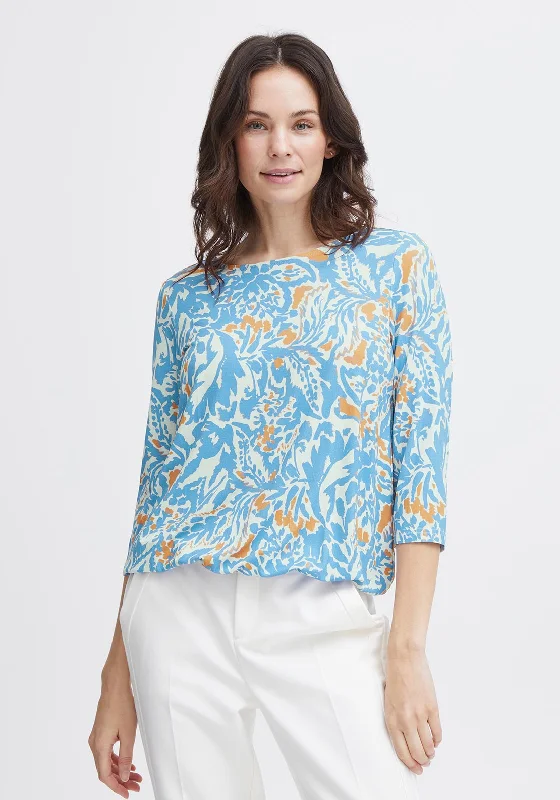 Fransa Fedot Elasticated Hem Print Top, Hydrangea