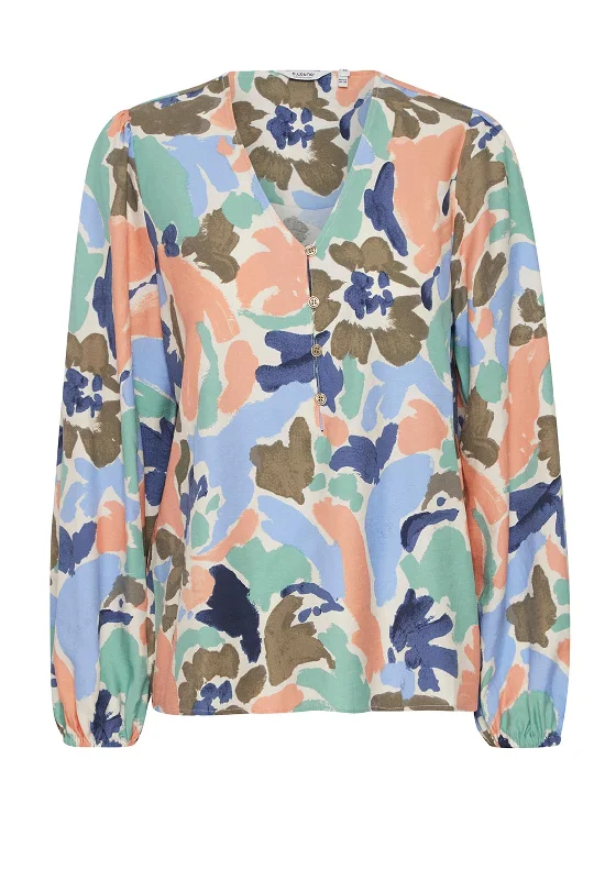 B.Young Hamma V-Neck Print Blouse, Crème De Menthe Mix