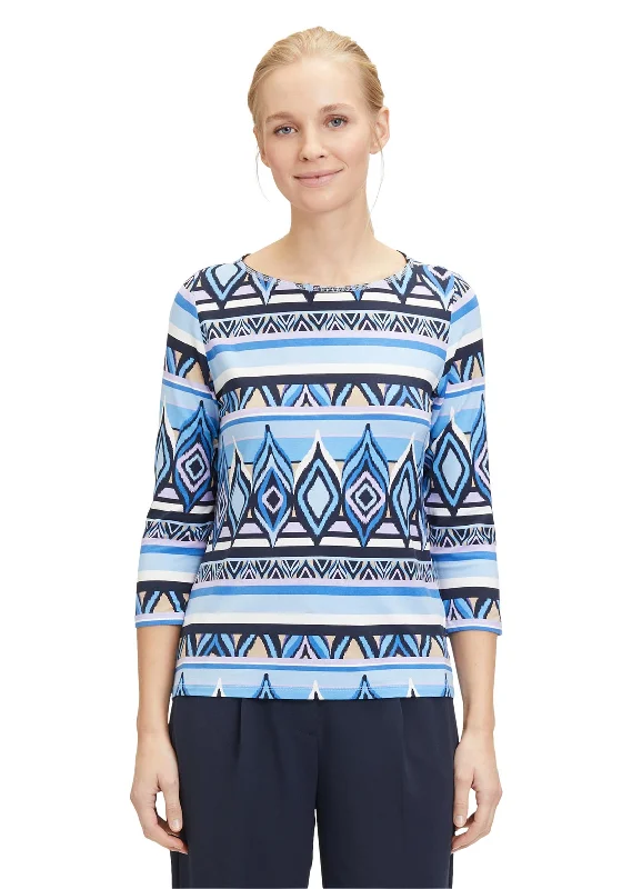 Betty Barclay Bateau Neckline Aztec Print Top, Blue