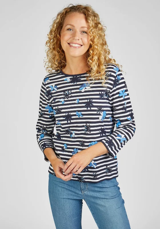 Rabe Flower Stripe Jersey Top, Navy