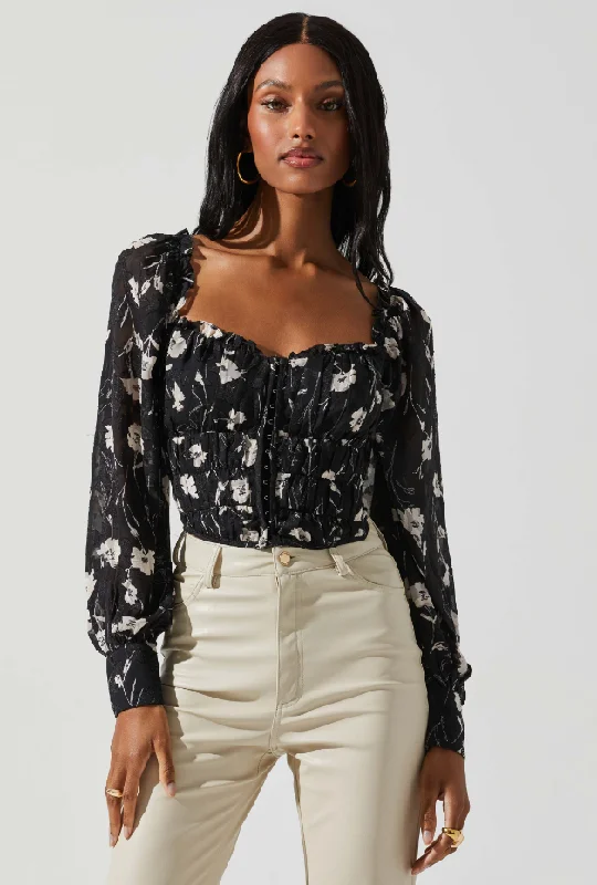 Black Cream Floral Amber Top