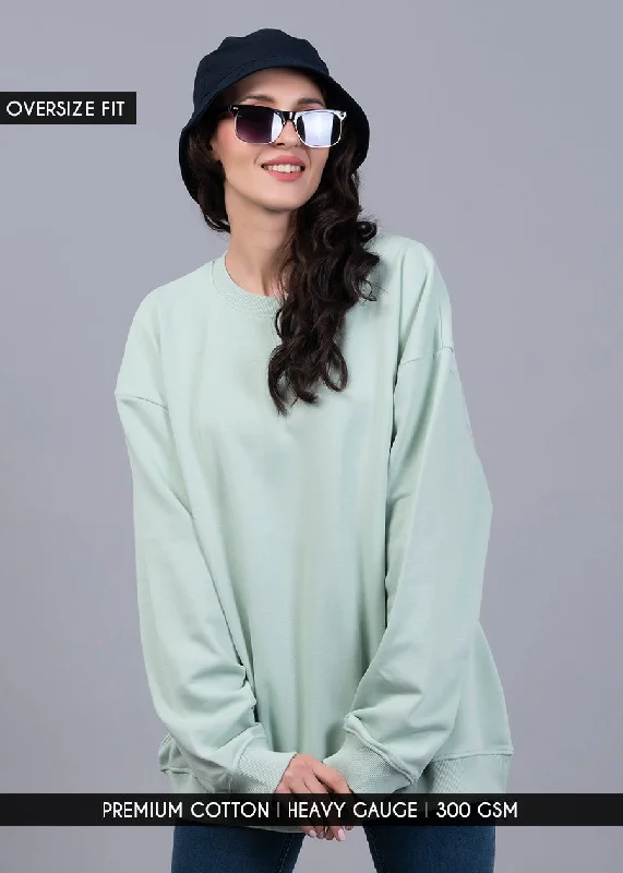 Solid Mint Green Women Drop Shoulder Terry Sweatshirt | Pronk