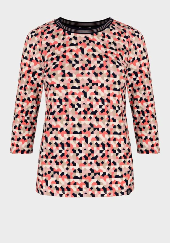 Bianca Geo Print Contrasting Knit Detail Top, Pink