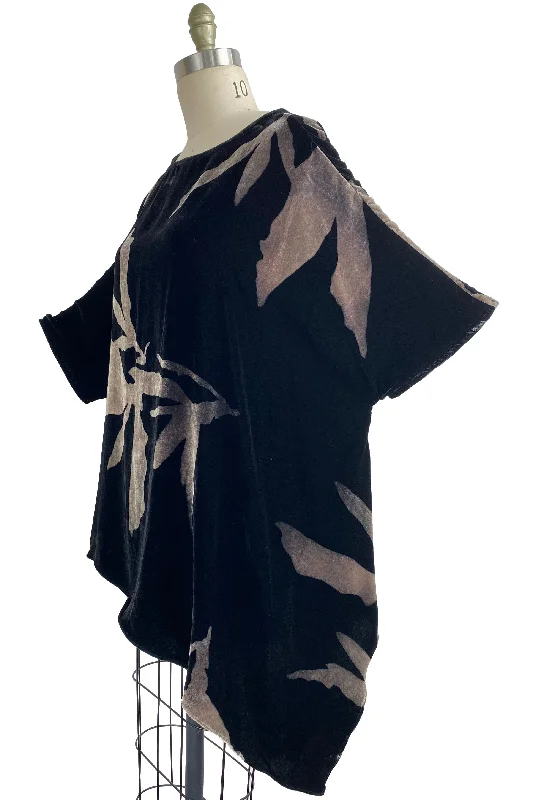 Asymmetrical Top Velvet w/ Azalea Print - Black & Natural - Large