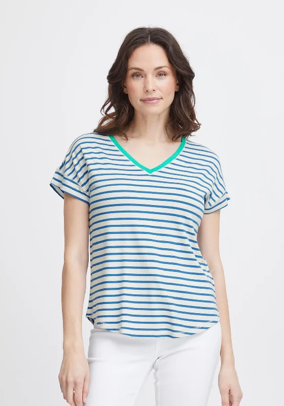 Fransa Eporsi V-Neck Striped T-Shirt, Beaucoup Blue Mix