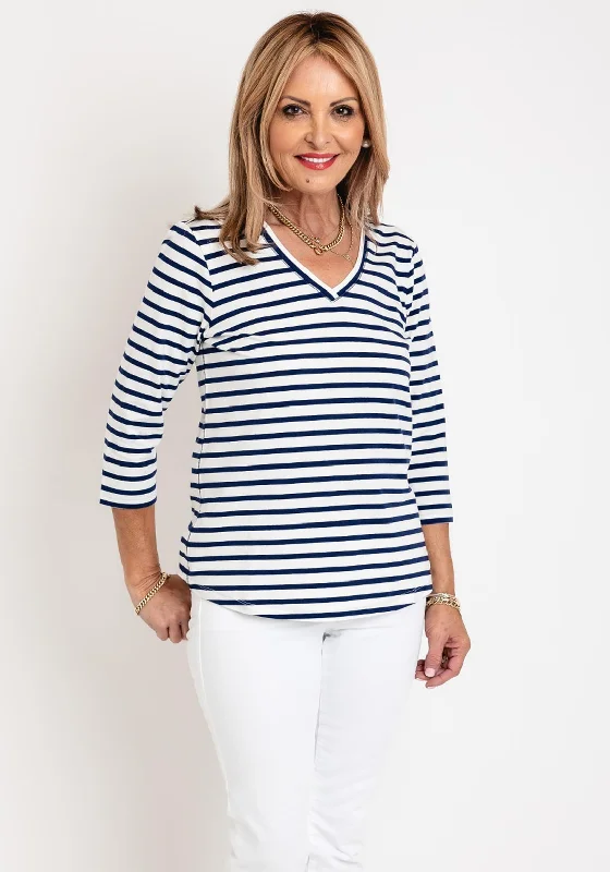 Olsen Hannah Striped Top, Night Blue